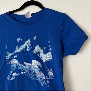 Port & Company | Orca Whale Cartoon Graphic Vibrant Blue T-Shirt